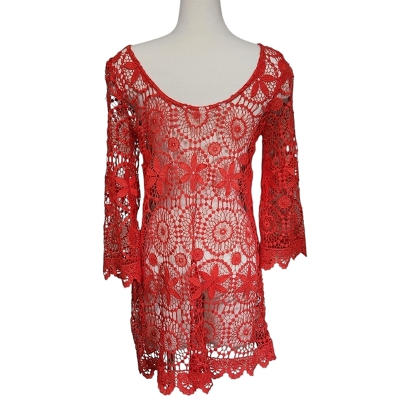 H&M COACHELLA DRESS ORANGE CROCHET STYLE COVER UP SZ M - Picture 7 of 10